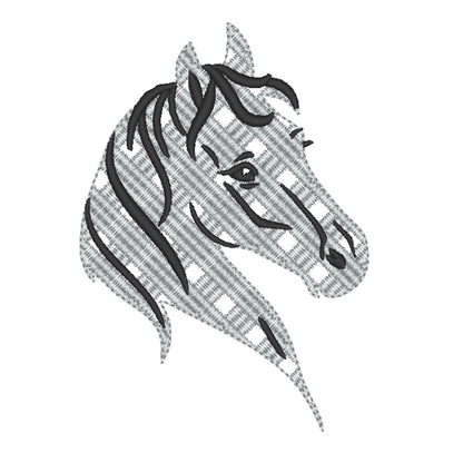 Gingham plaid checkered tartan Horse head light stitch Silhouette Machine embroidery designs for hoop 4x4, 5x7, 6x10 beautiful Horse farm