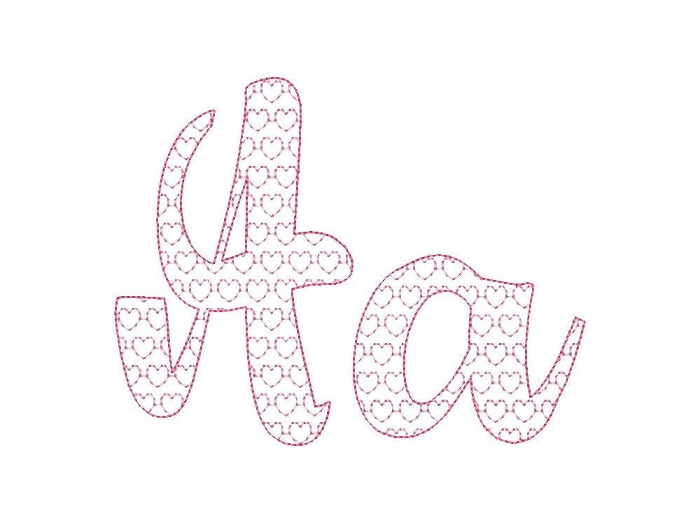 Heart Patterned Font – Embroidery 1.8" 2.3" 2.9" 3.5" 4.2" 5" | BX PES DST JEF | Artapli