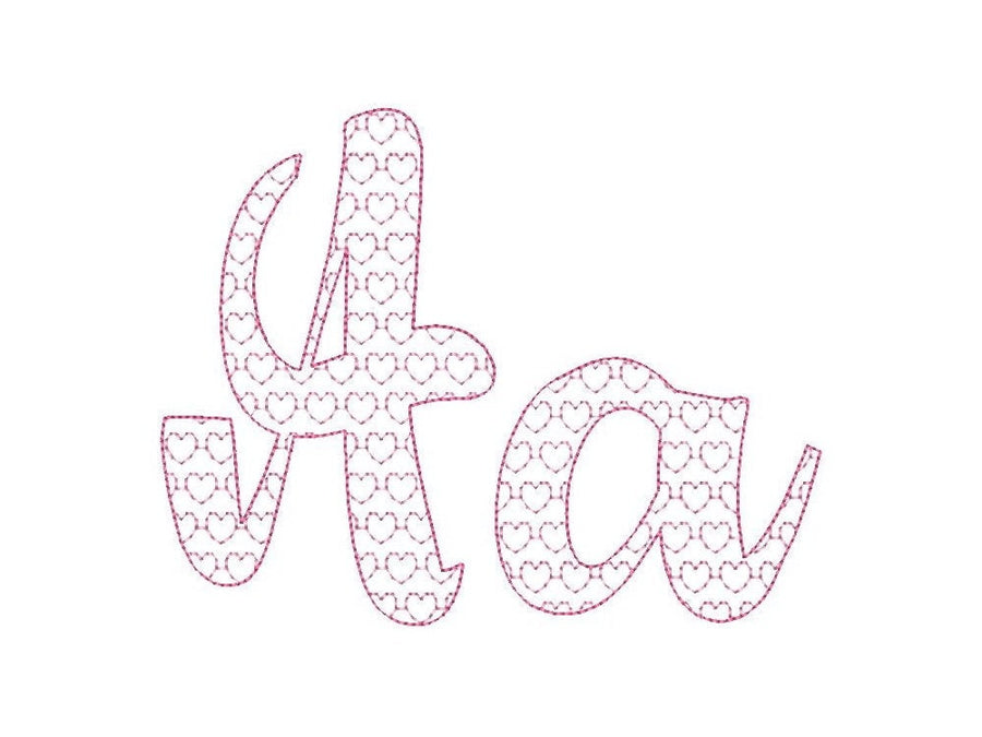 Heart Love hearted Font 2 two colors script cursive alphabet machine embroidery designs assorted sizes heart shape pattern kids name letters