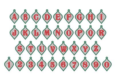 Christmas Alphabet monogram Ornaments and unique hanger bow ribbon FSL free standing lace SET Snowflake machine embroidery designs classic