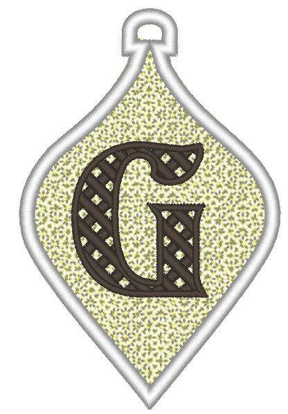 Christmas Alphabet monogram Ornaments and unique hanger bow ribbon FSL free standing lace SET Snowflake machine embroidery designs classic