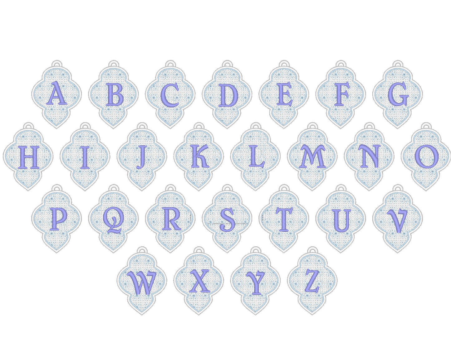 Christmas Alphabet monogram Ornaments and unique hanger bow ribbon FSL free standing lace SET Snowflake machine embroidery designs classic