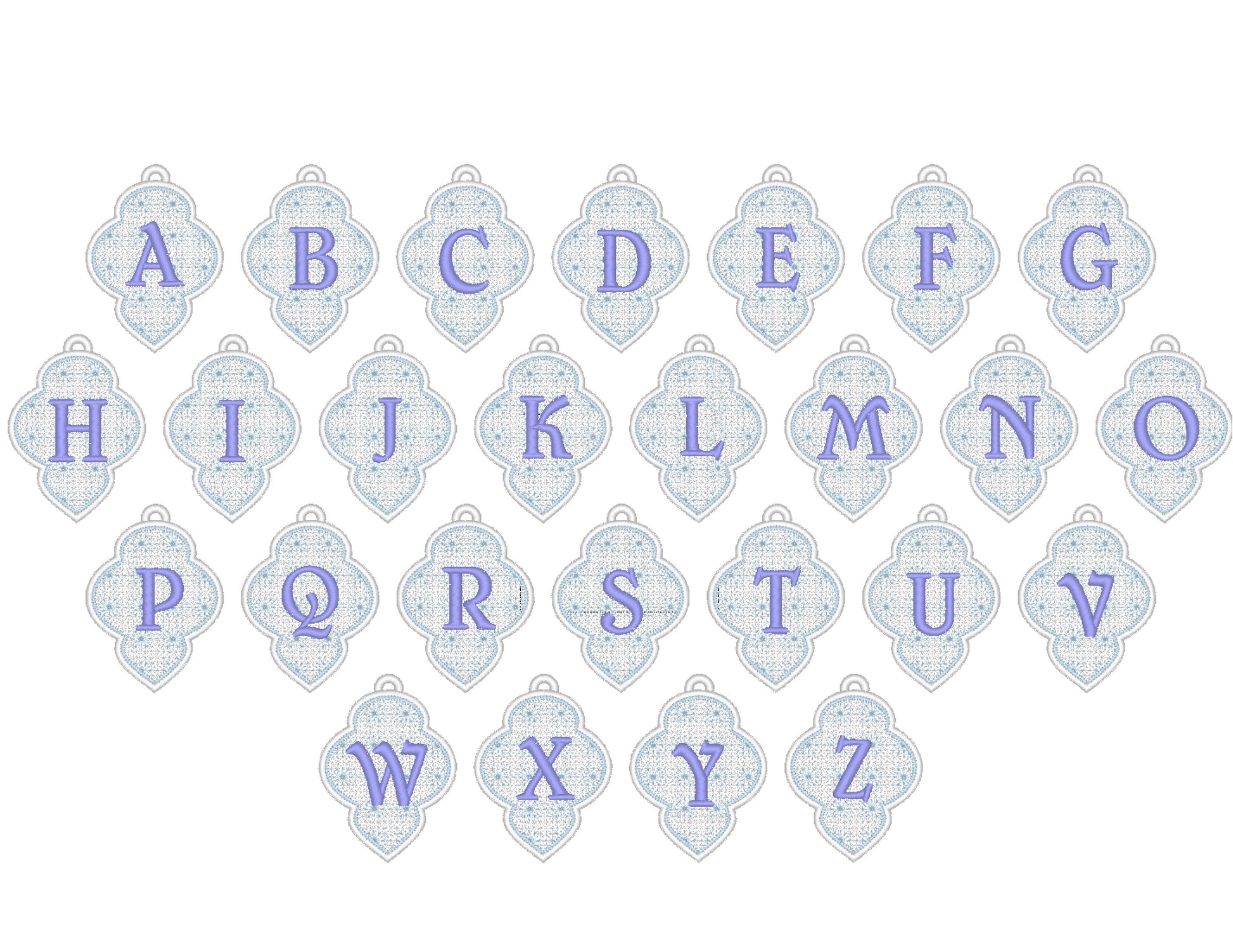 Christmas Alphabet monogram Ornaments and unique hanger bow ribbon FSL free standing lace SET Snowflake machine embroidery designs classic