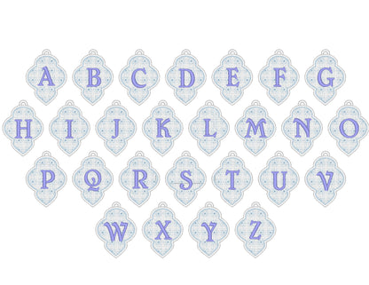 Christmas Alphabet monogram Ornaments and unique hanger bow ribbon FSL free standing lace SET Snowflake machine embroidery designs classic