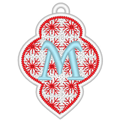 Christmas Alphabet monogram Ornaments and unique hanger bow ribbon FSL free standing lace SET Snowflake machine embroidery designs classic