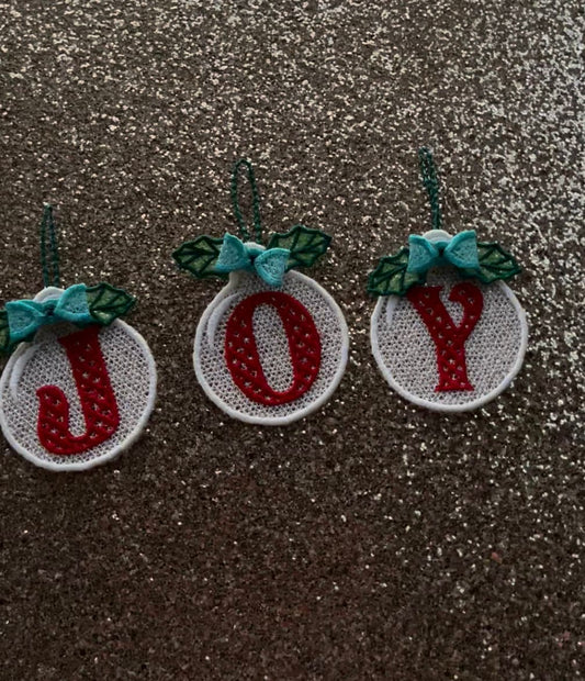 Christmas Alphabet monogram Ornaments and unique hanger bow ribbon FSL free standing lace SET Snowflake machine embroidery designs classic
