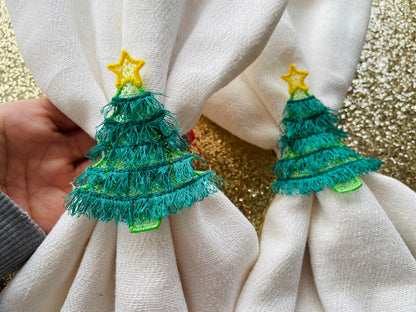Christmas tree fringed accent table decoration Christmas napkin rings Simply in the hoop FSL freestanding lace machine embroidery designs