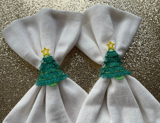 Christmas tree fringed accent table decoration Christmas napkin rings Simply in the hoop FSL freestanding lace machine embroidery designs
