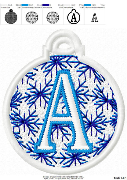 Christmas Alphabet monogram Ornaments and unique hanger bow ribbon FSL free standing lace SET Snowflake machine embroidery designs classic