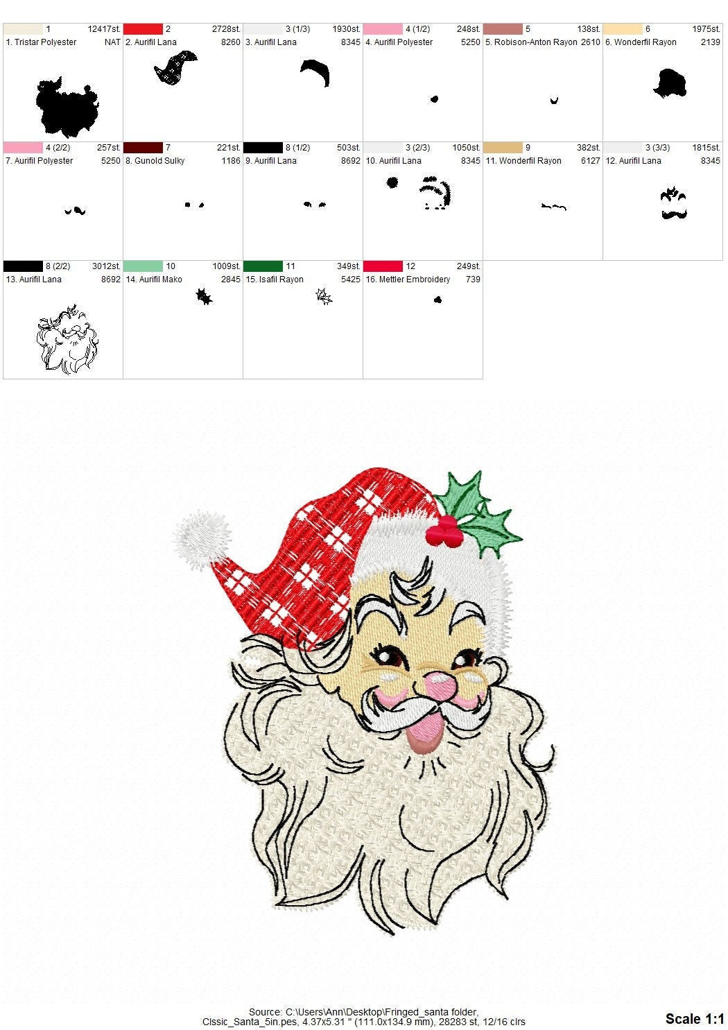 Retro Gingham Santa Clause Merry Christmas faux chenille Machine embroidery designs