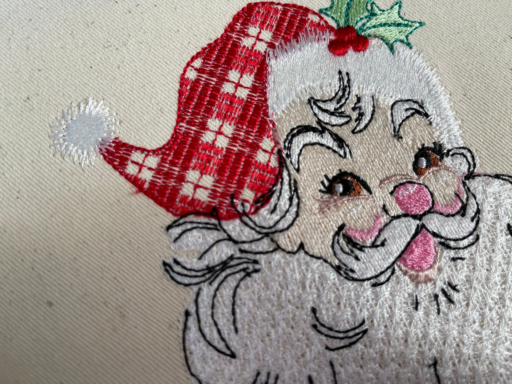 Retro Gingham Santa Clause Merry Christmas faux chenille Machine embroidery designs