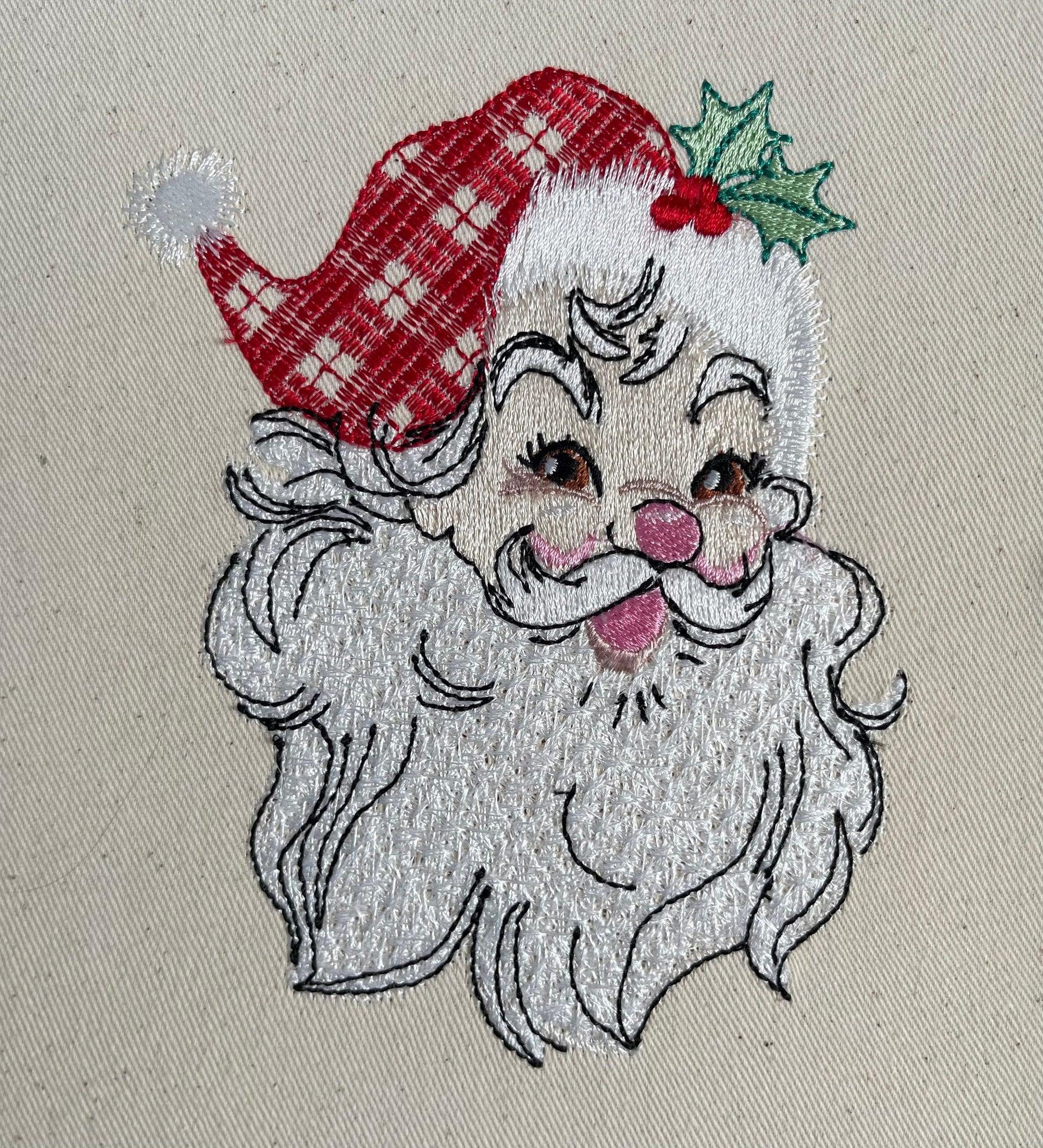 Retro Gingham Santa Clause Merry Christmas faux chenille Machine embroidery designs
