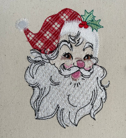 Retro Gingham Santa Clause Merry Christmas faux chenille Machine embroidery designs