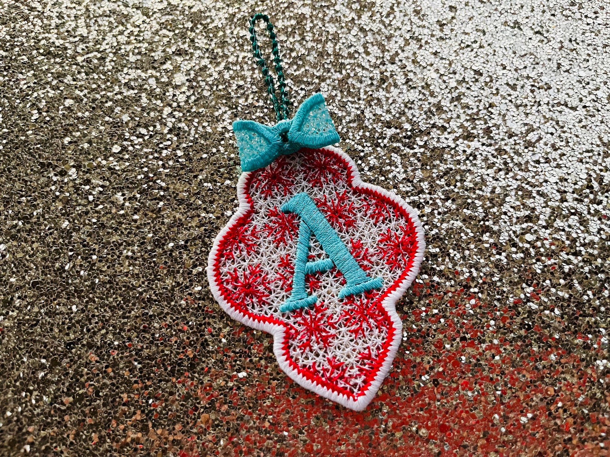 Christmas Alphabet monogram Ornaments and unique hanger bow ribbon FSL free standing lace SET Snowflake machine embroidery designs classic