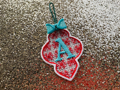 Christmas Alphabet monogram Ornaments and unique hanger bow ribbon FSL free standing lace SET Snowflake machine embroidery designs classic