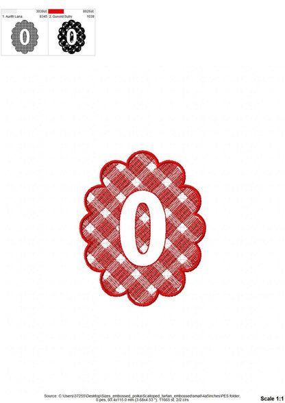 Gingham scalloped Monogram in oval shape embossed initial letters A-Z machine embroidery designs Christmas wedding