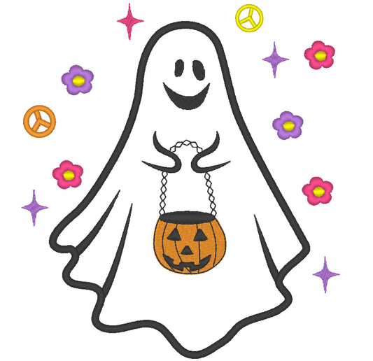 Hippie Halloween groovy Ghost Little boo Applique machine embroidery designs many sizes for hoop 4x4  5x7  6x10 kids cute Ghost Pumpkin
