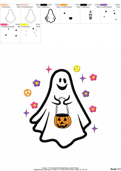 Hippie Halloween groovy Ghost Little boo Applique machine embroidery designs many sizes for hoop 4x4  5x7  6x10 kids cute Ghost Pumpkin