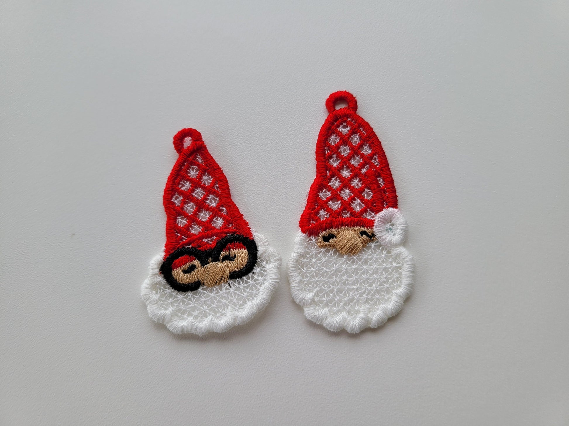 Mini wee Christmas gnome FSL freestanding lace machine embroidery designs ITH