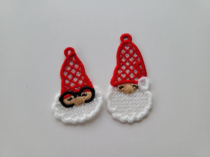 Mini wee Christmas gnome FSL freestanding lace machine embroidery designs ITH