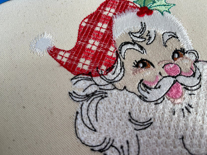 Retro Gingham Santa Clause Merry Christmas faux chenille Machine embroidery designs
