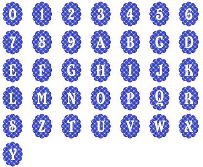 Gingham scalloped Monogram in oval shape embossed initial letters A-Z machine embroidery designs Christmas wedding