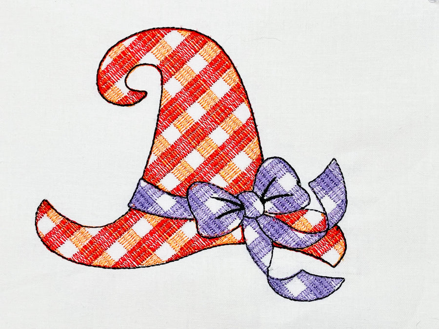 Gingham Witch Hat with Bow Machine Embroidery 4" 5" 6" 7" | PES DST JEF | Artapli