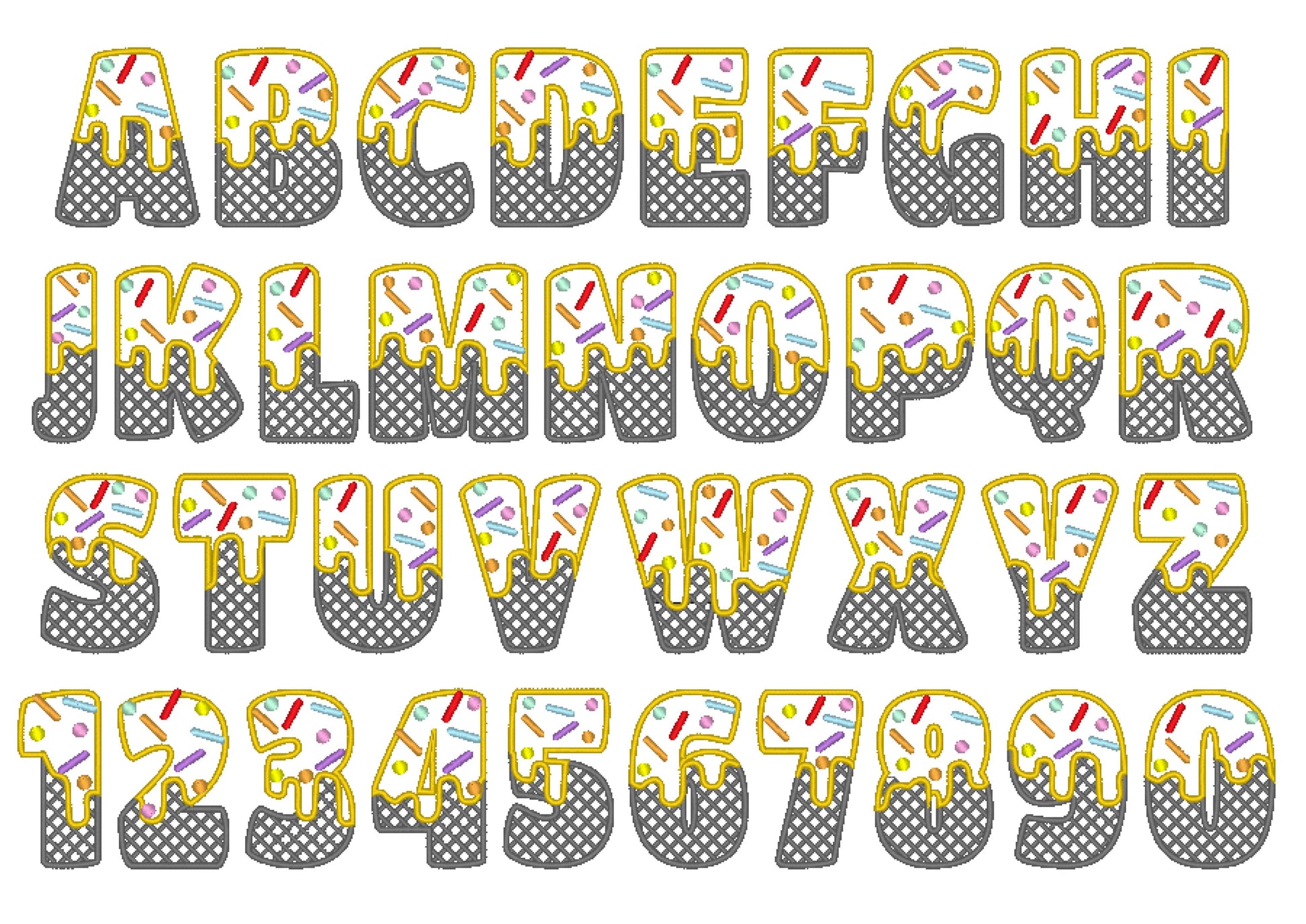 Ice cream and waffle Font Applique machine embroidery designs kids Birthday shirt sweet monogram name alphabet