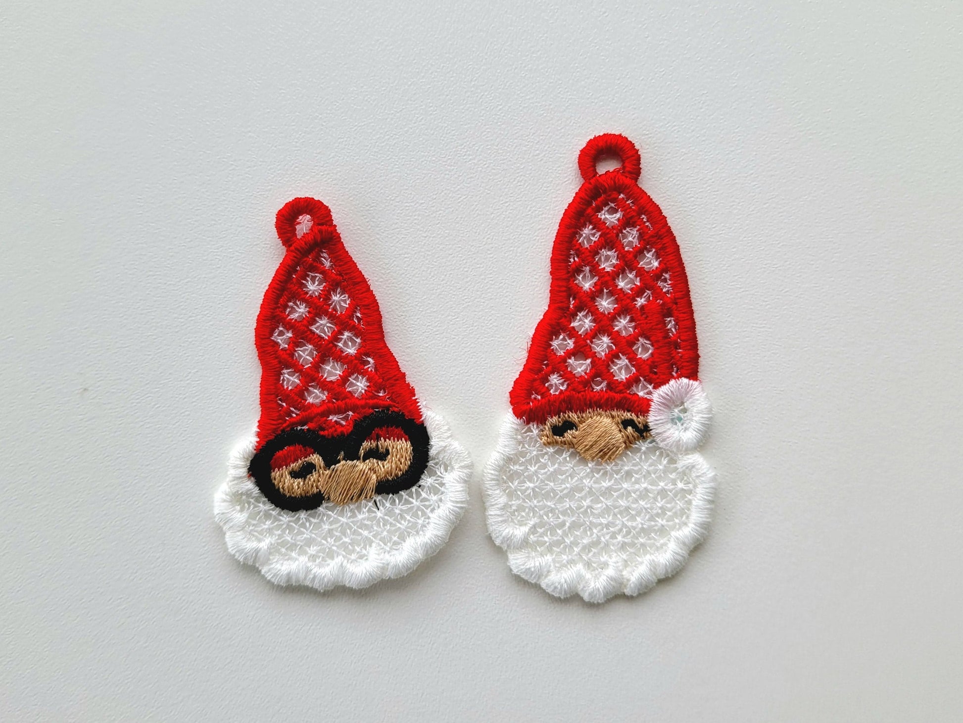 Mini wee Christmas gnome FSL freestanding lace machine embroidery designs ITH