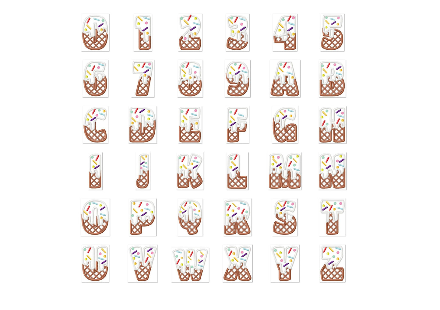 Ice cream and waffle Font Applique machine embroidery designs kids Birthday shirt sweet monogram name alphabet