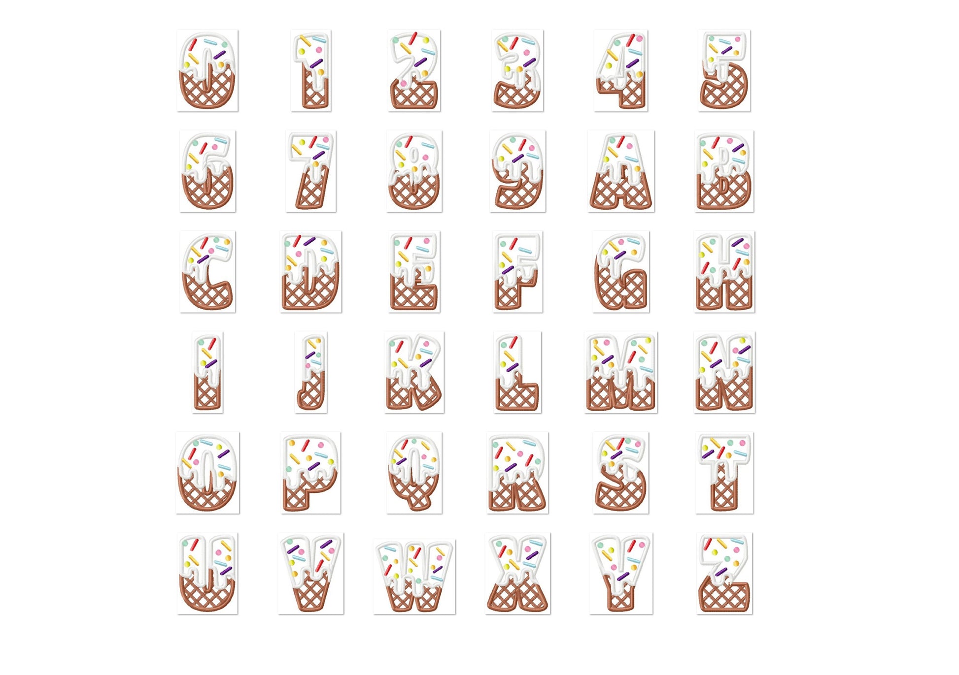 Ice cream and waffle Font Applique machine embroidery designs kids Birthday shirt sweet monogram name alphabet