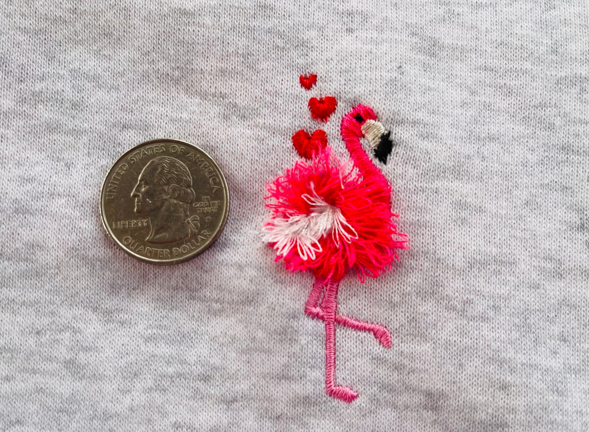 Mini Fringed Fluffy Chenille Flamingo Bird With Hearts Machine Embroidery Designs fringe Fur