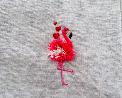 Mini Fringed Fluffy Chenille Flamingo Bird With Hearts Machine Embroidery Designs fringe Fur