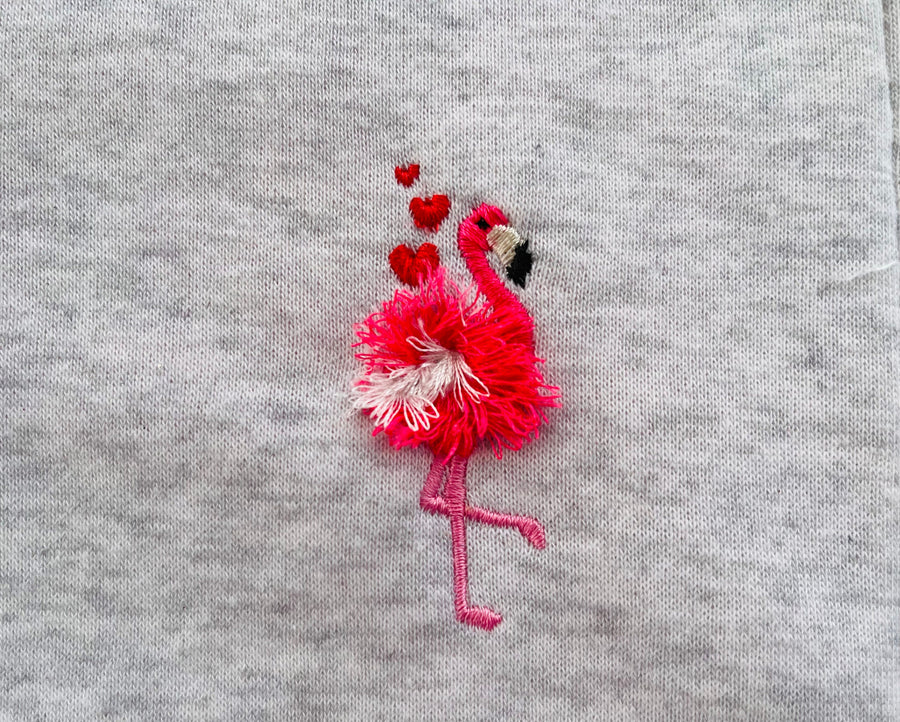 Mini Fringed Fluffy Chenille Flamingo Bird With Hearts Machine Embroidery Designs fringe Fur