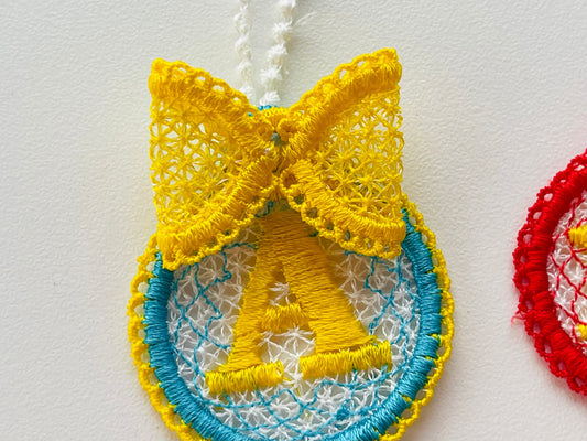 Lace Circle Font Monogram Delicate FSL Freestanding Lace Hanging Monogram Personalized Gift Tag Initial Letters Machine Embroidery Designs