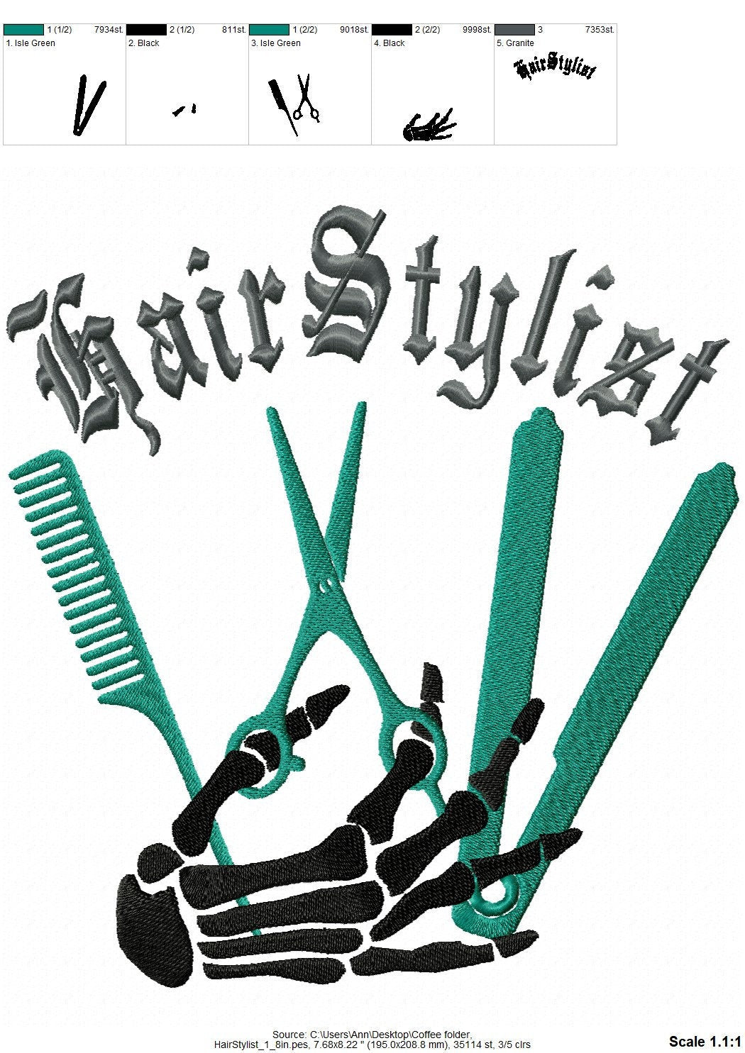Hairstylist Hairdresser Bone Hand – Hairdresser machine embroidery design by Artapli