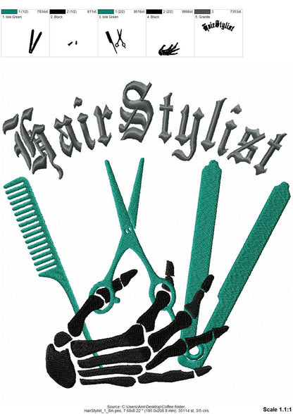 Hairstylist Hairdresser Bone Hand – Hairdresser machine embroidery design by Artapli