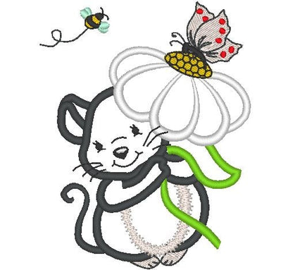 Little Mouse with a flower SET applique designs – Instant Download | Artapli