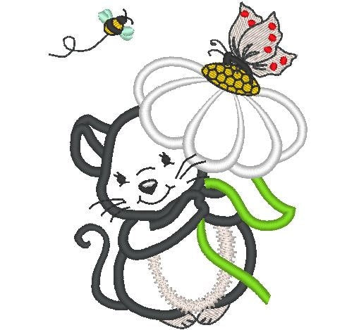 Little Mouse with a flower SET applique designs – Instant Download | Artapli