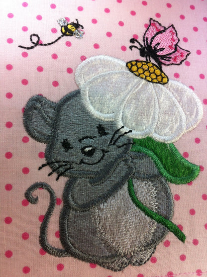 Little Mouse with a flower SET applique designs Embroidery 4" 4.5" 5" 5.5" 6" 7" | PES DST JEF | Artapli