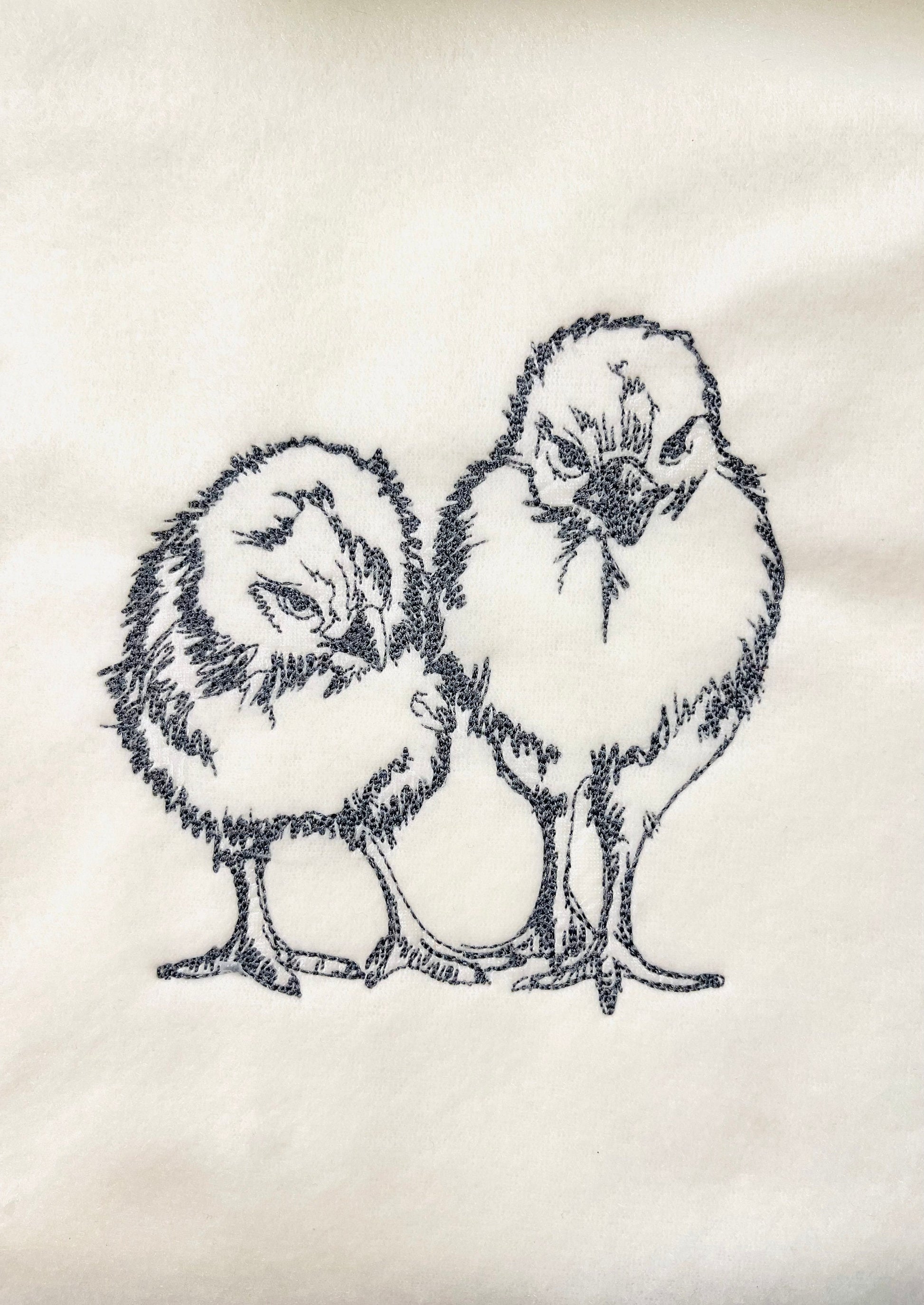 Easter Chick drawing silhouette fluffy Chicks line art sketch light stitch machine embroidery designs in sizes for hoop 4x4 and 5x7