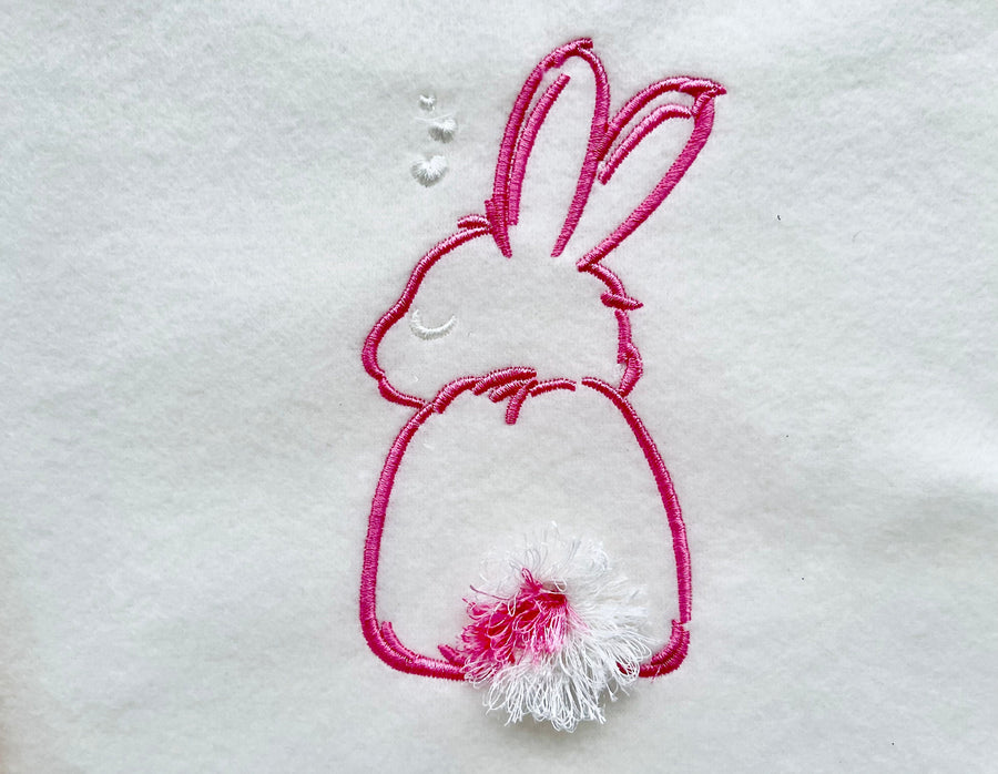 Fluffy Tail Easter Bunny Silhouette Machine Embroidery Designs Chenille Fluffy Fringed Bunny Tail Fringe in the Hoop ITH Project Kids Baby