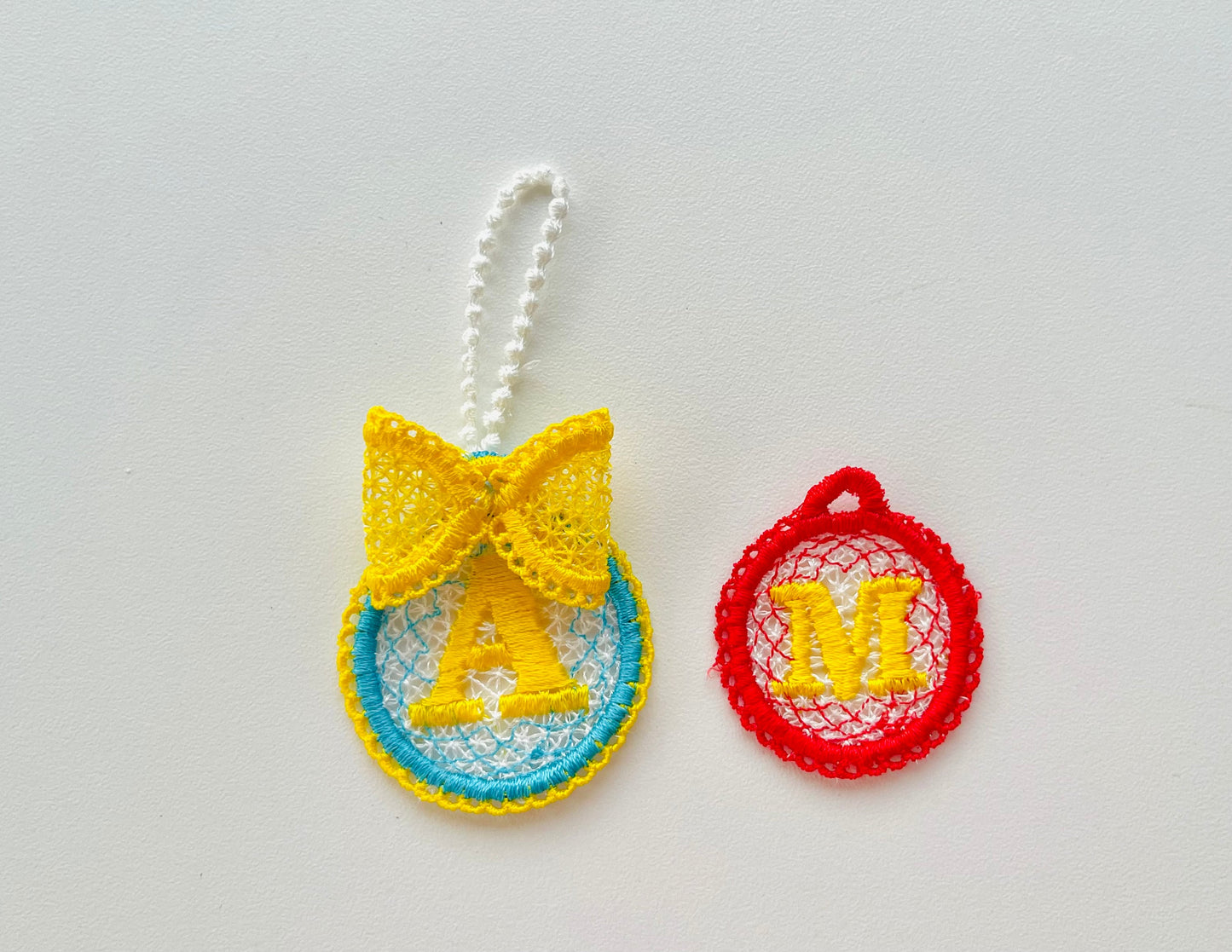 Lace Circle Font Monogram Delicate FSL Freestanding Lace Hanging Monogram Personalized Gift Tag Initial Letters Machine Embroidery Designs