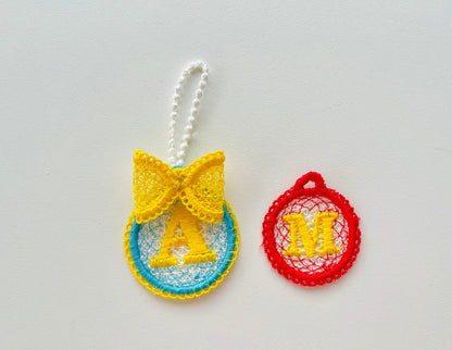 Lace Circle Font Monogram Delicate FSL Freestanding Lace Hanging Monogram Personalized Gift Tag Initial Letters Machine Embroidery Designs