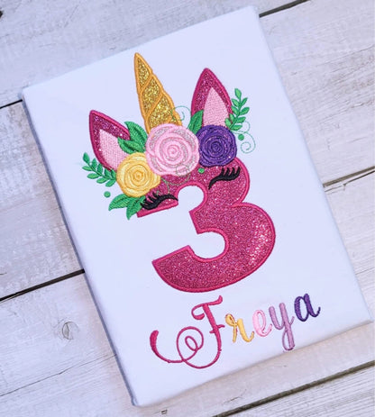 Floral Crown Unicorn birthday Numbers Set 