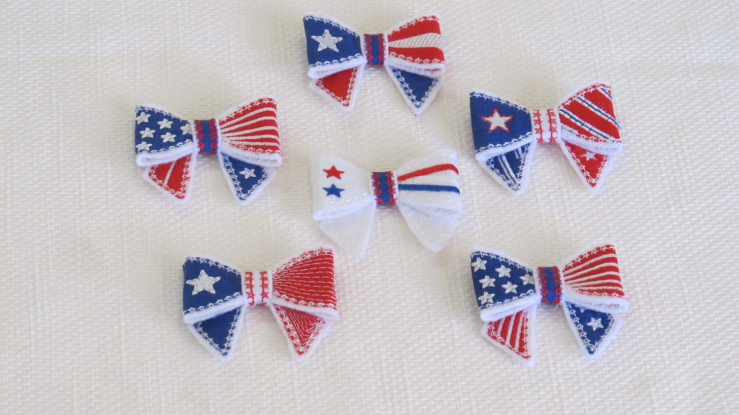 Patriotic Bow Set of 6 ITH Embroidery 2.5" 5" 7" | PES DST JEF | Artapli