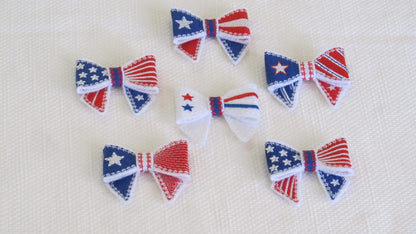 Patriotic Bow Set of 6 ITH Embroidery 2.5" 5" 7" | PES DST JEF | Artapli