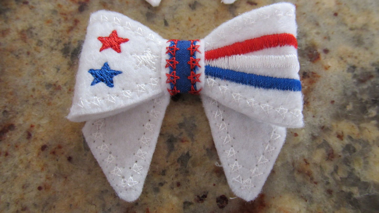 Patriotic Bow Set of 6 ITH – Sizes 2.5" 5" 7" Digital Embroidery File | Artapli