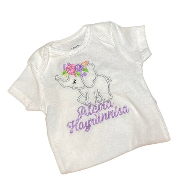 Roses Floral crown Little Elephant baby girls kids Applique machine embroidery designs 