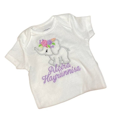 Roses Floral crown Little Elephant baby girls kids Applique machine embroidery designs 